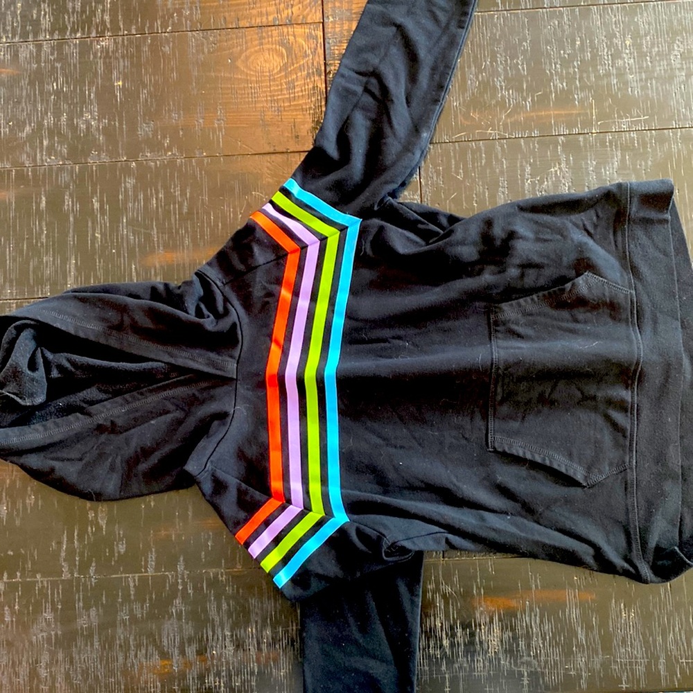 Kids Black Hoodie with Rainbow Chevron Stripes